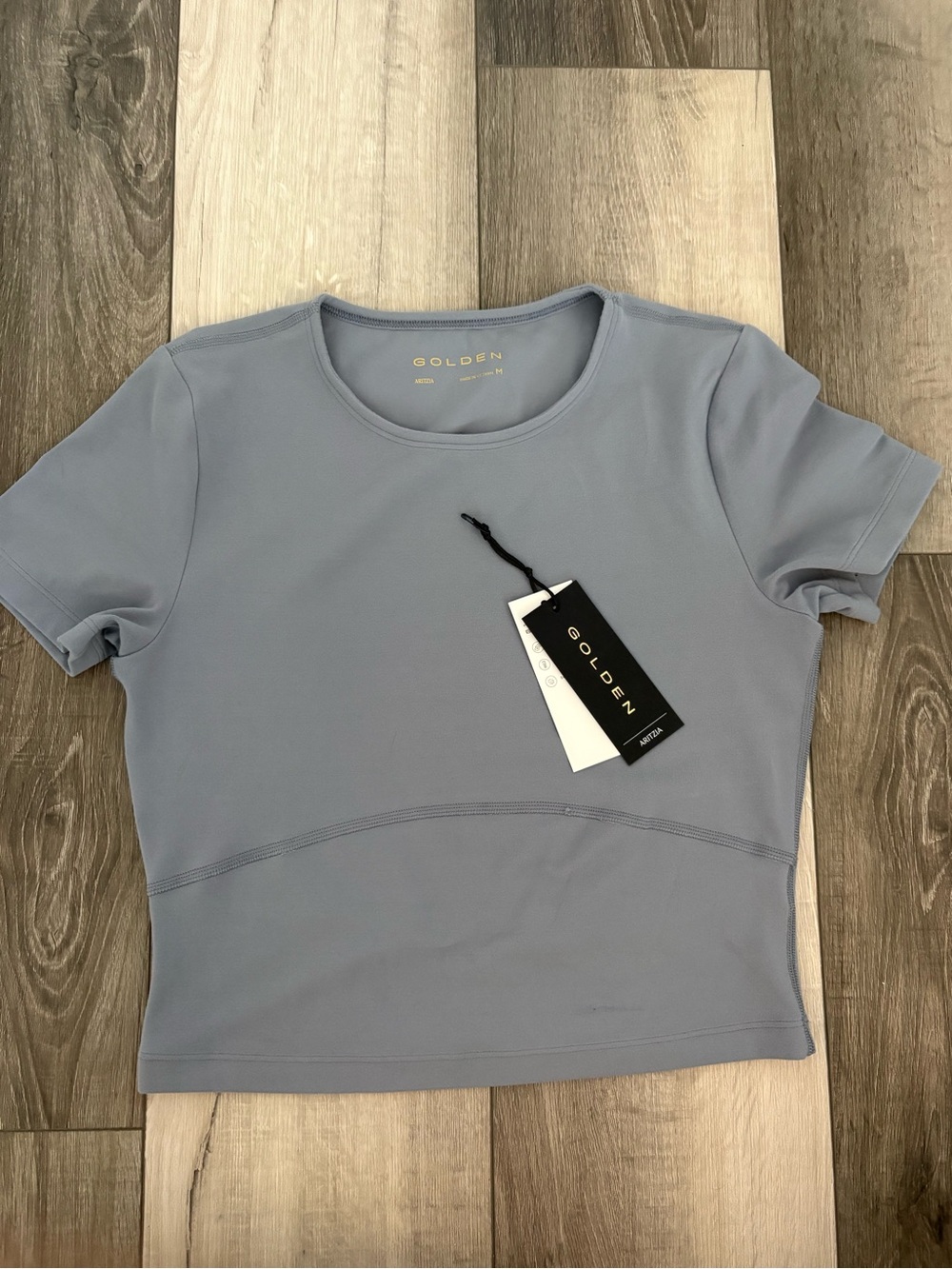 Aritzia Golden Short Sleeve Crop Top in Light Blue